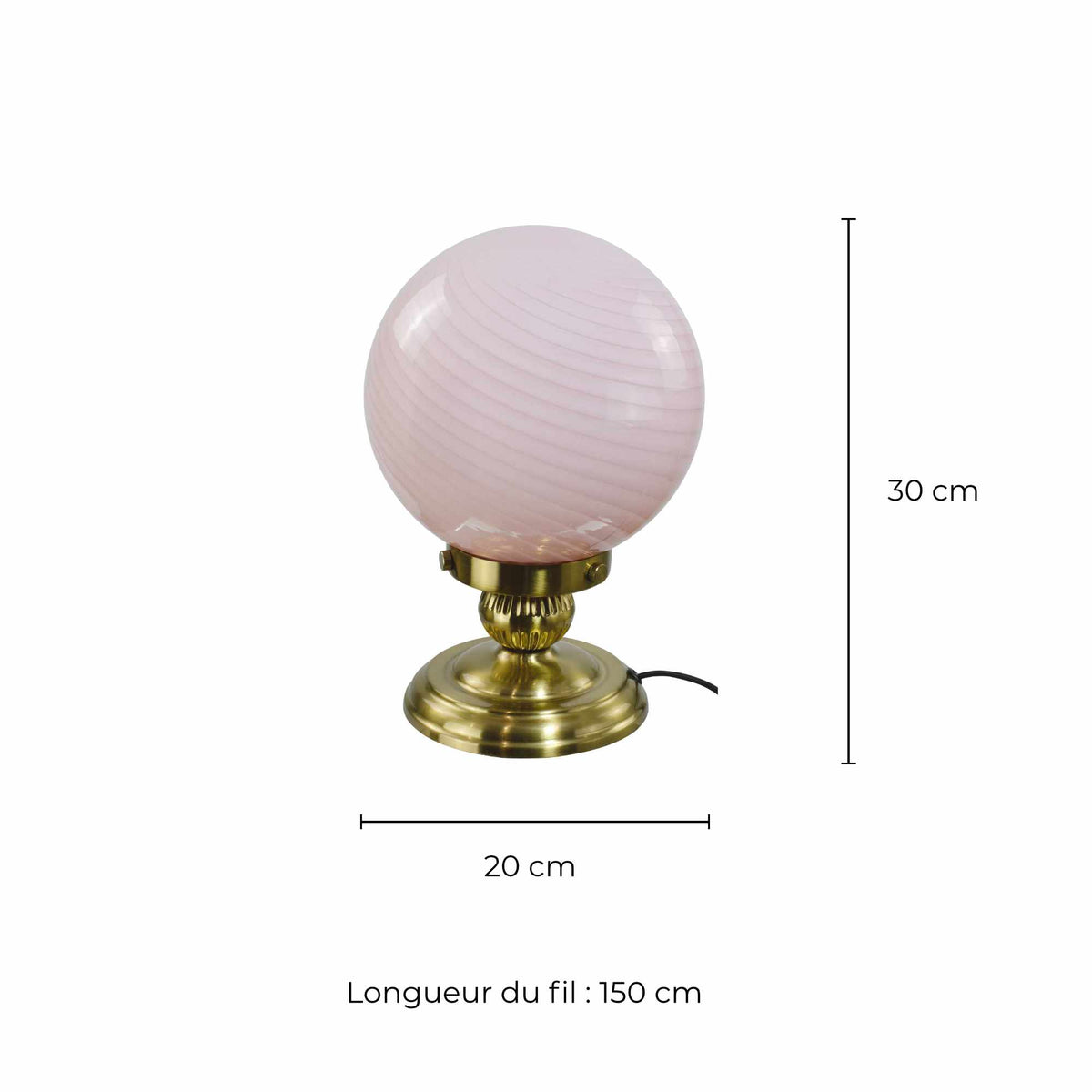 Lampe à poser en verre et métal - PAVLO, Rose - schéma des dimensions du produit