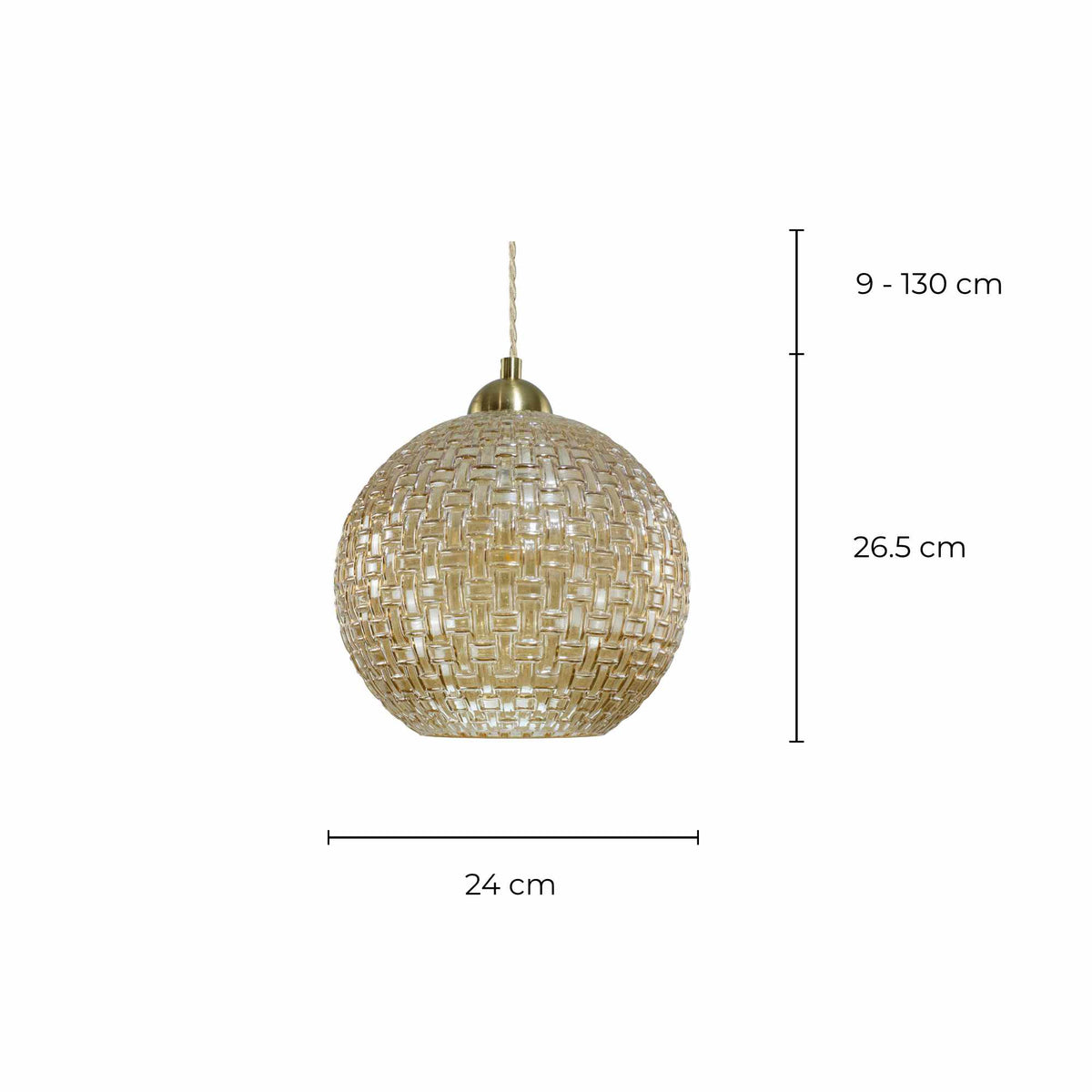 Suspension en verre et métal - GOUSSET, Ambré - schéma des dimensions du produit