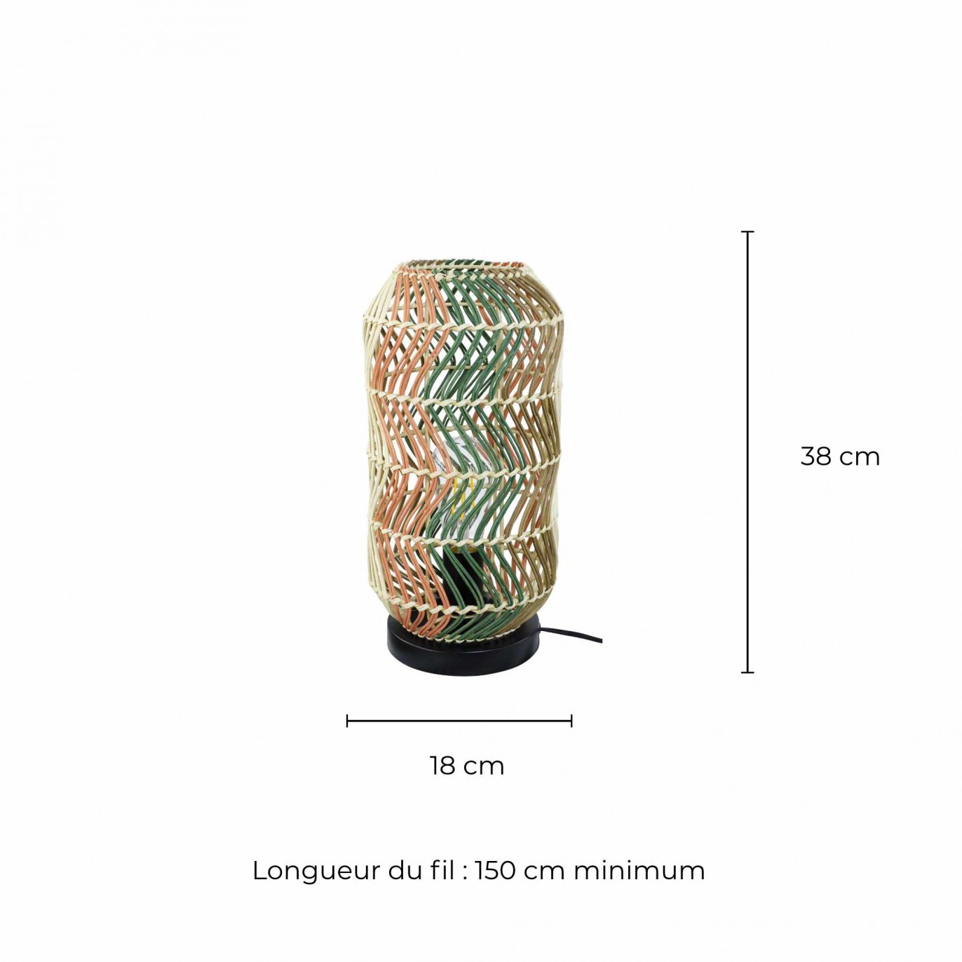 Lampe à poser en rotin 4 couleurs et métal -FOSCO