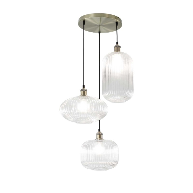 Suspension en verre strié 3 lumières style rétro - CHAMIX