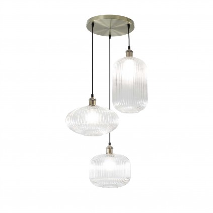 Suspension en verre strié 3 lumières style rétro - CHAMIX