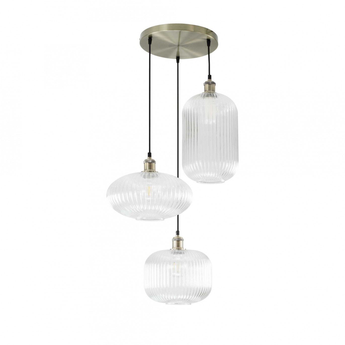 Suspension en verre strié 3 lumières style rétro - CHAMIX