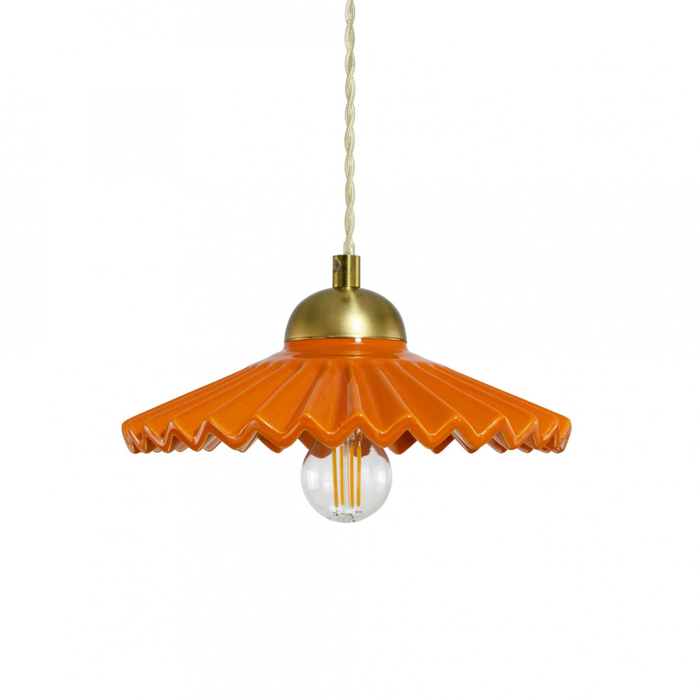 Suspension en céramique colorée et cordon textile torsadé - BABOUCHKA