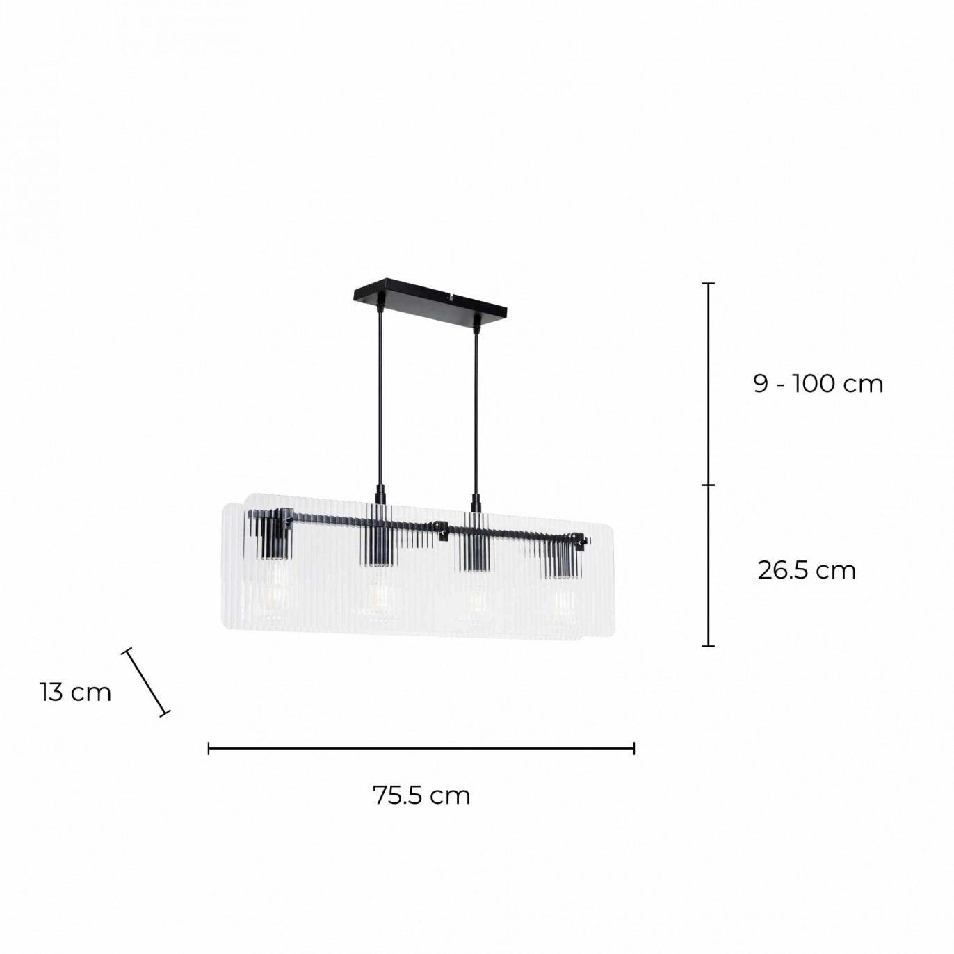 Suspension en verre strié transparent 4 lumières - BOSCA