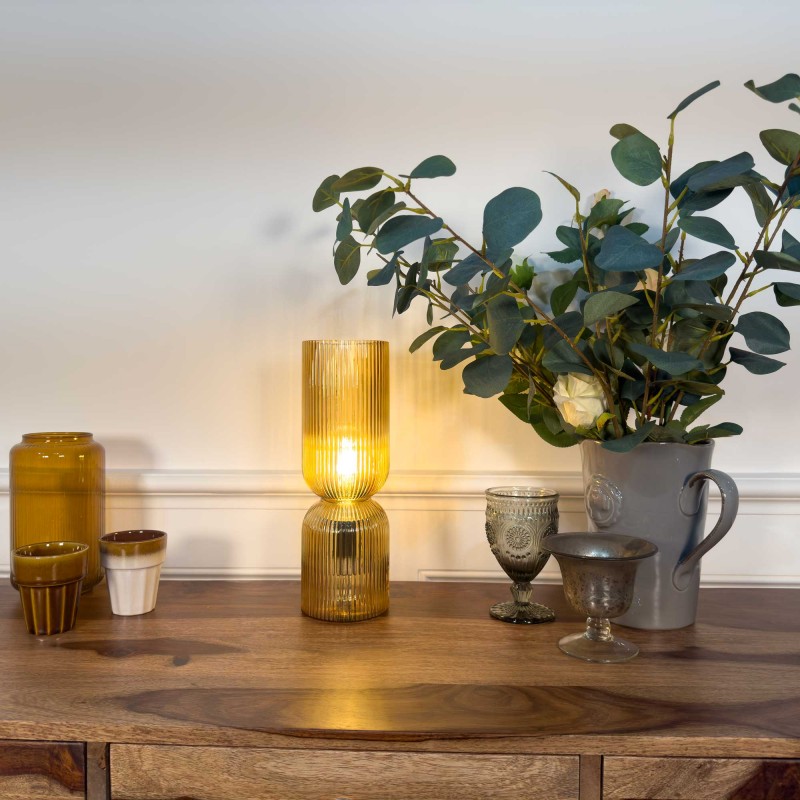 Lampe à poser en verre strié coloré - CHARMY