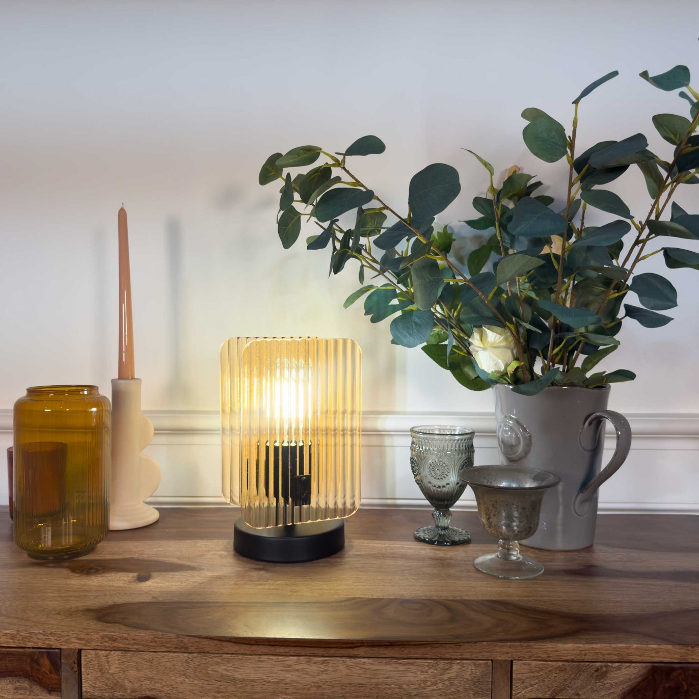 Lampe à poser en verre strié et métal - à monter - BOSCA