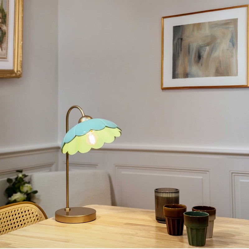 Lampe à poser en céramique colorée et métal rose gold - CLARIS