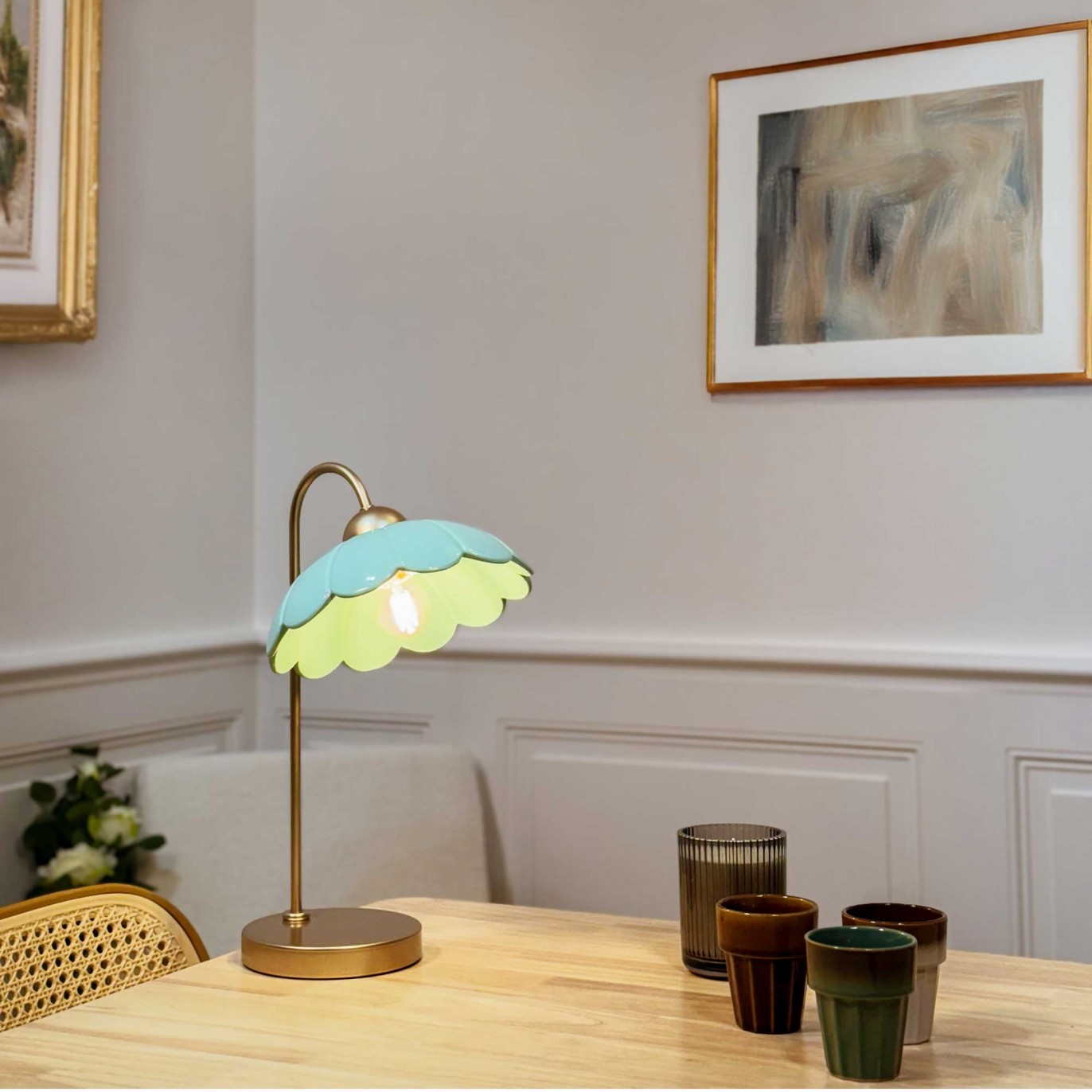 Lampe à poser en céramique colorée et métal rose gold - CLARIS