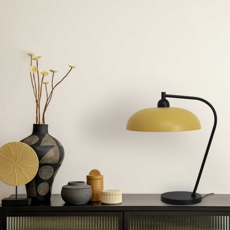 Lampe à poser en métal coloré velouté et cordon tissu - OLIE