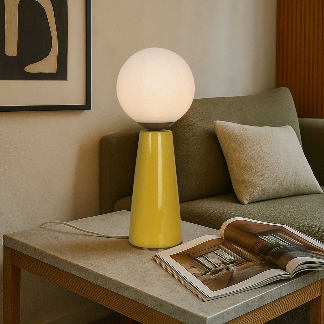 Lampe à poser en céramique colorée, verre et métal doré - COLYNE