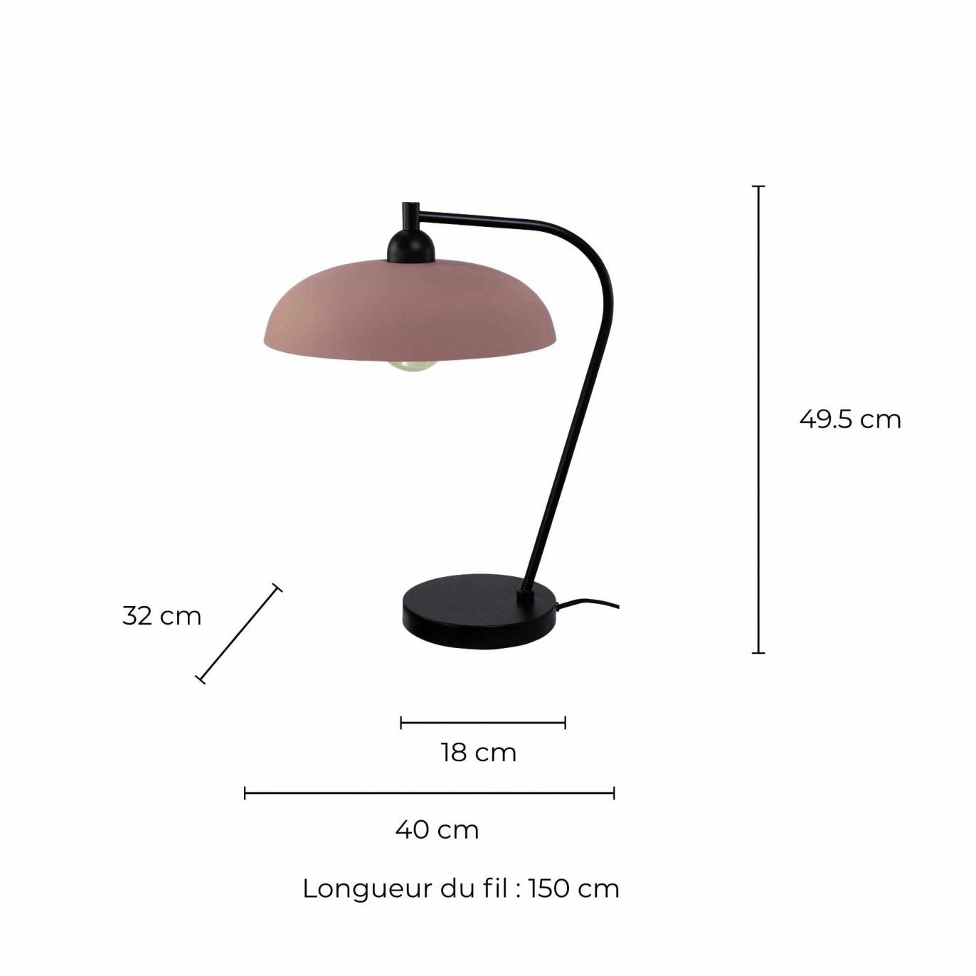 Lampe à poser en métal coloré velouté et cordon tissu - OLIE