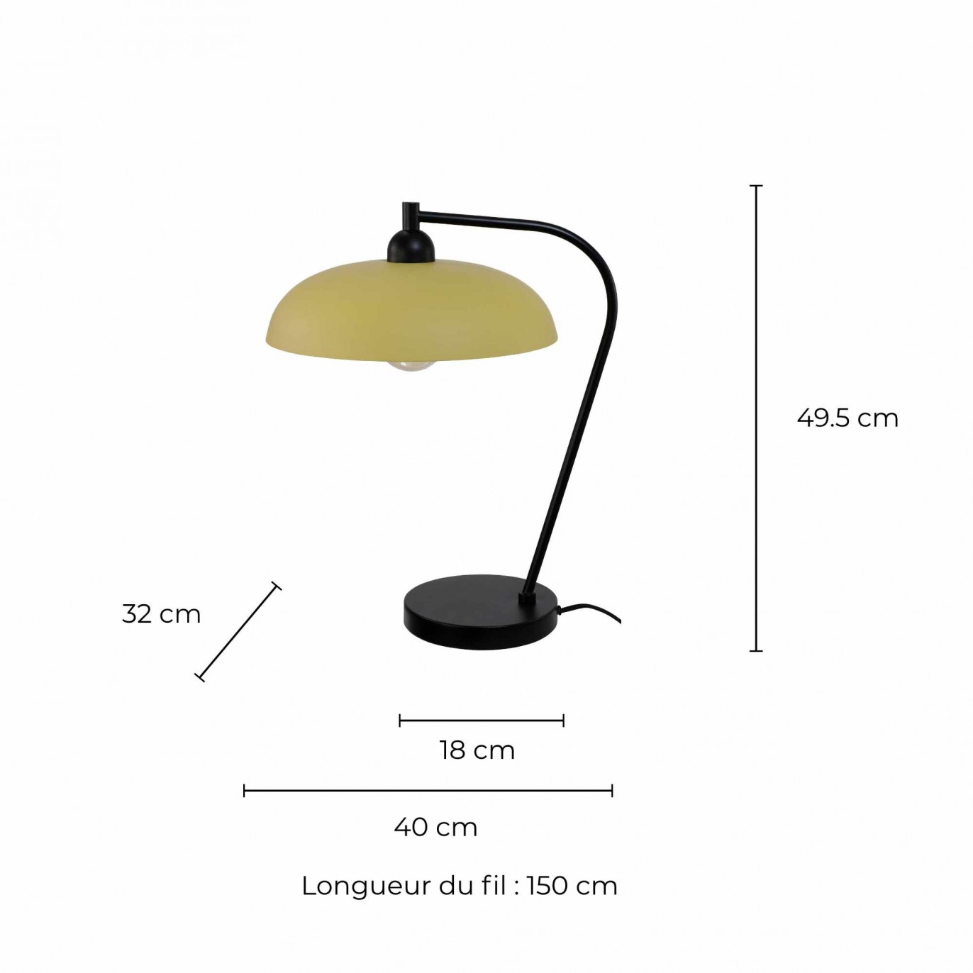 Lampe à poser en métal coloré velouté et cordon tissu - OLIE