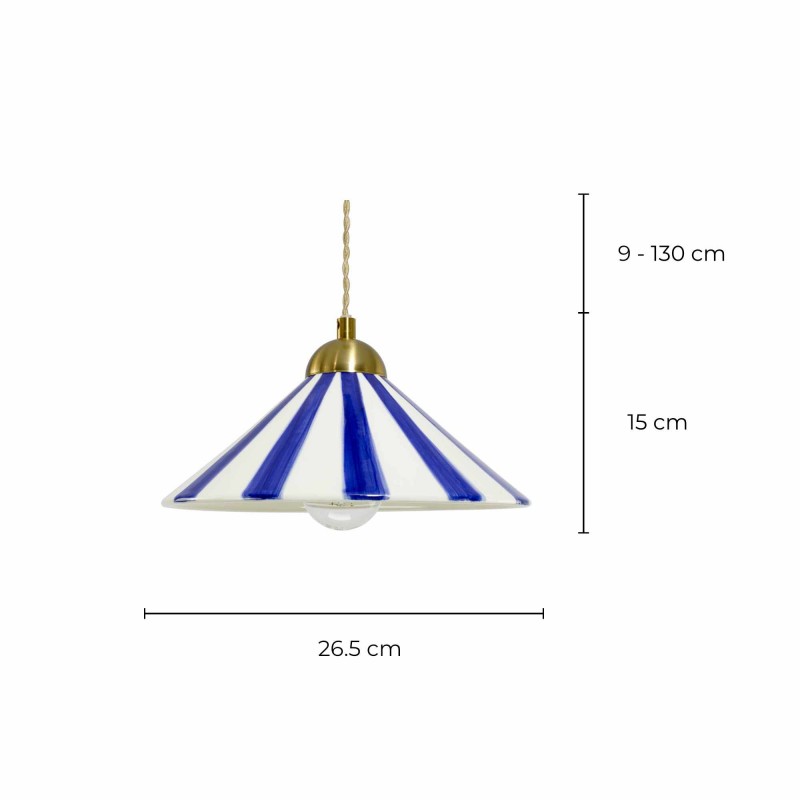 Suspension en céramique artisanale bicolore et cordon textile torsadé - PRAYA
