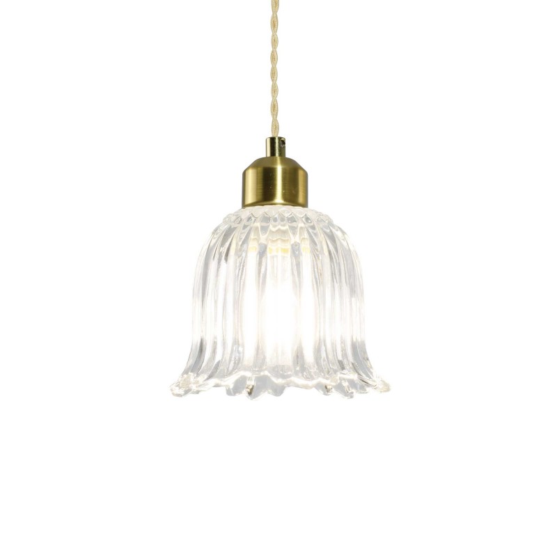 Suspension en verre strié et cordon textile torsadé - petite taille - AVELLE