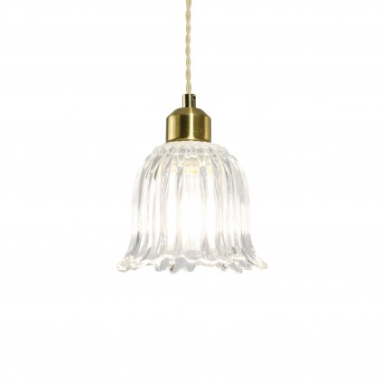 Suspension en verre strié et cordon textile torsadé - petite taille - AVELLE