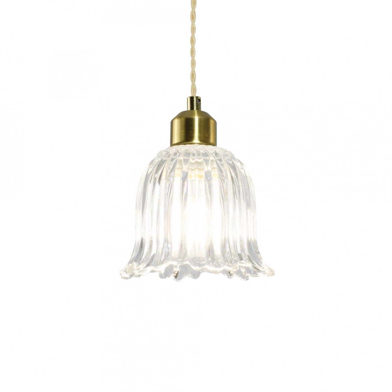Suspension en verre strié et cordon textile torsadé - petite taille - AVELLE