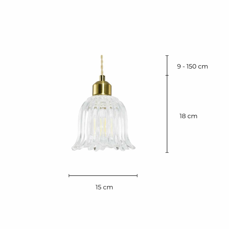 Suspension en verre strié et cordon textile torsadé - petite taille - AVELLE
