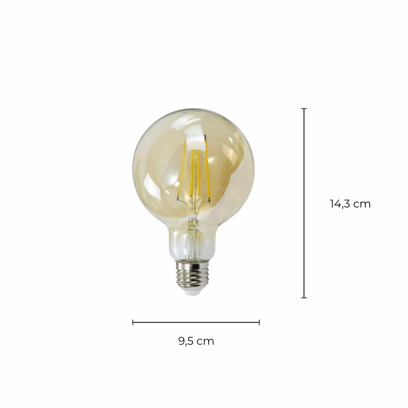 Ampoule LED DELHI – E27 – G95 – Intensité forte – Blanc chaud – 8W / 2700K / 1000 lm – Filaments droits – Verre ambré