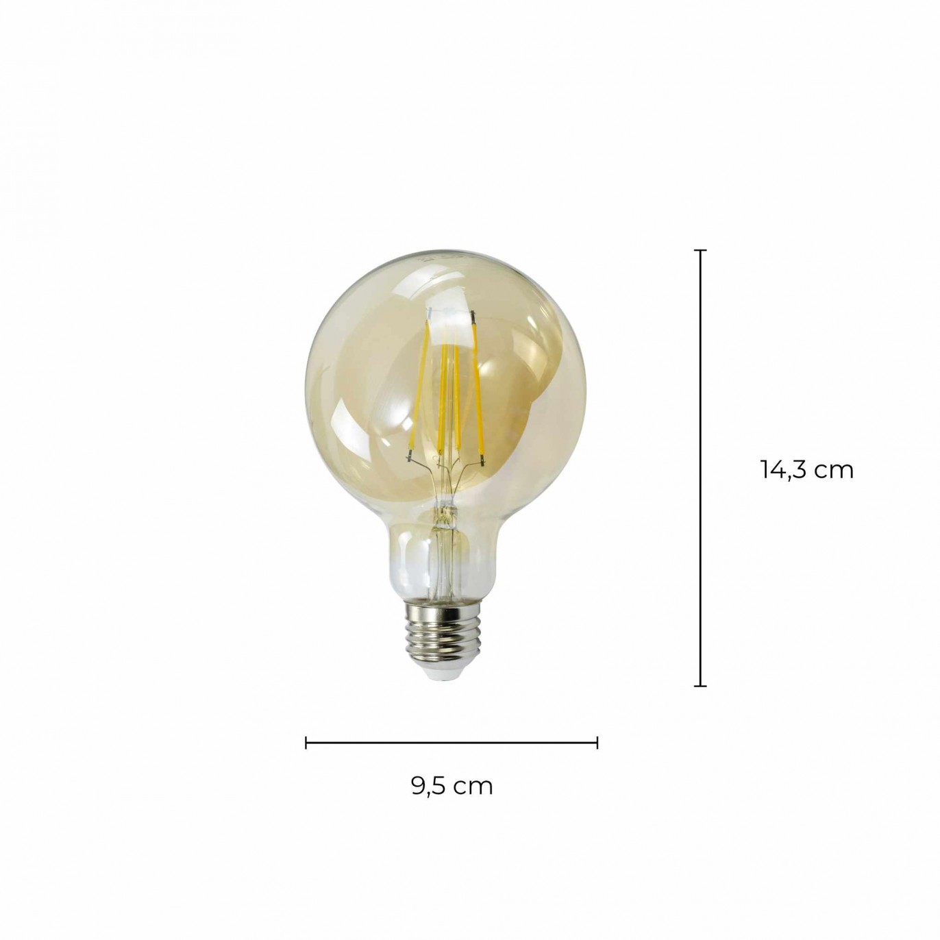 Ampoule LED DELHI – E27 – G95 – Intensité forte – Blanc chaud – 8W / 2700K / 1000 lm – Filaments droits – Verre ambré