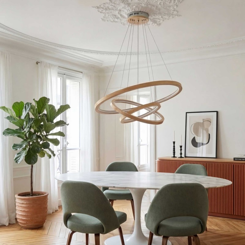 Suspension circulaire en bois et LED - CECLON