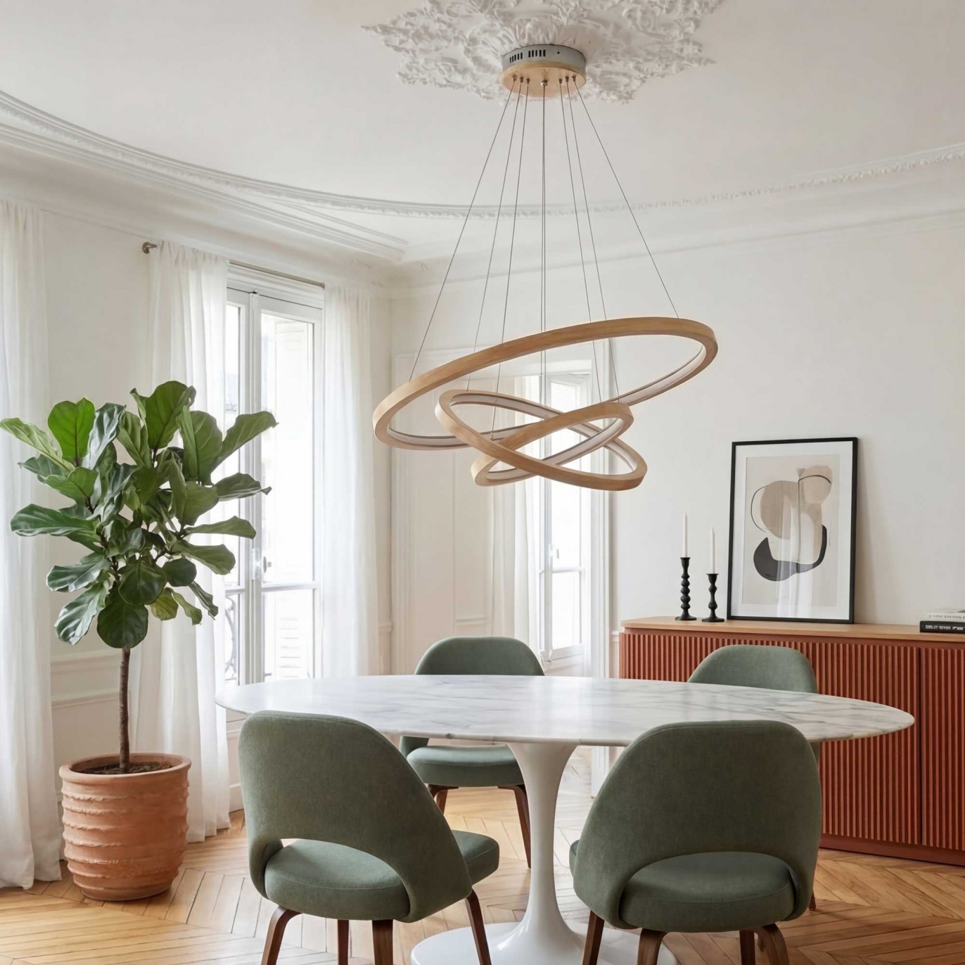 Suspension circulaire en bois et LED - CECLON