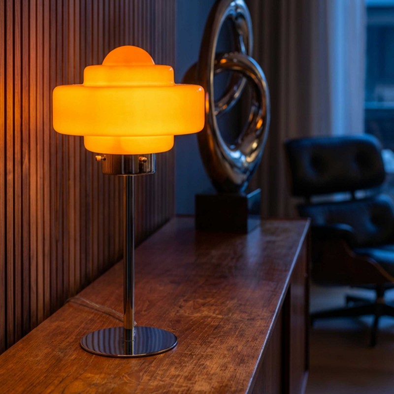 Lampe à poser en verre coloré et métal chromé - ZENI