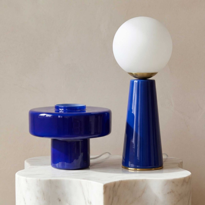 Lampe à poser en céramique colorée, verre et métal doré - COLYNE