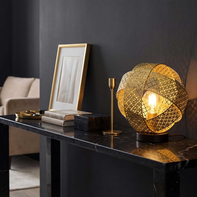 Lampe à poser en métal doré et socle noir - ALBEN