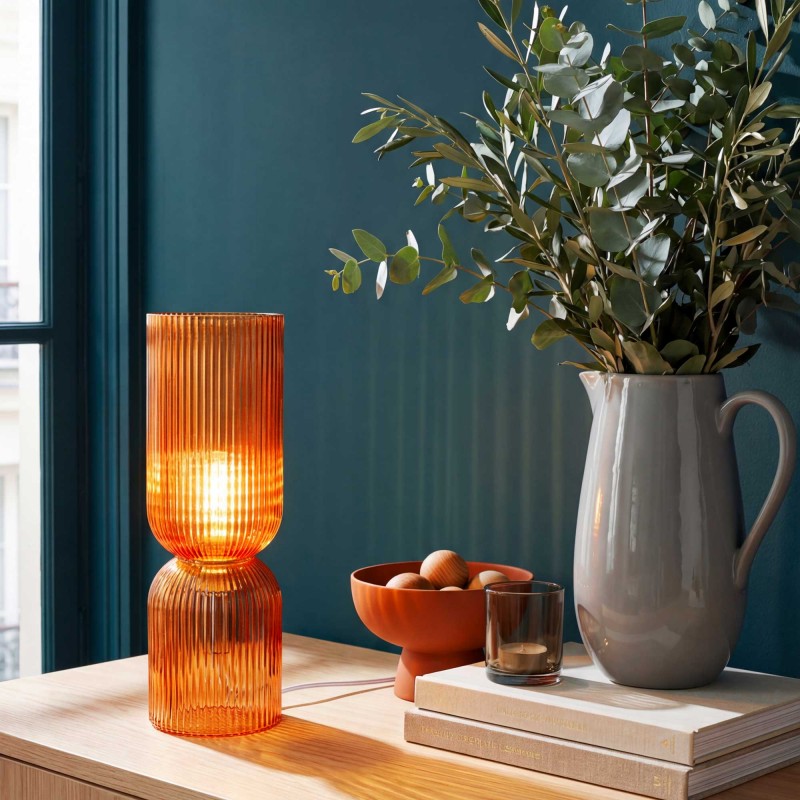 Lampe à poser en verre strié coloré - CHARMY