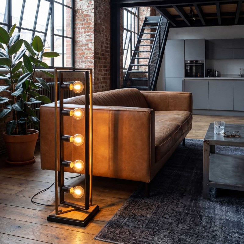 Lampadaire 5 lumières en bois et métal - ampoules offertes - WOOLI