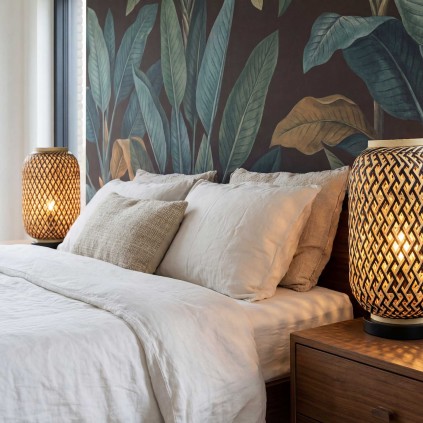Lampe à poser en bambou bicolore et métal noir - MINELLE