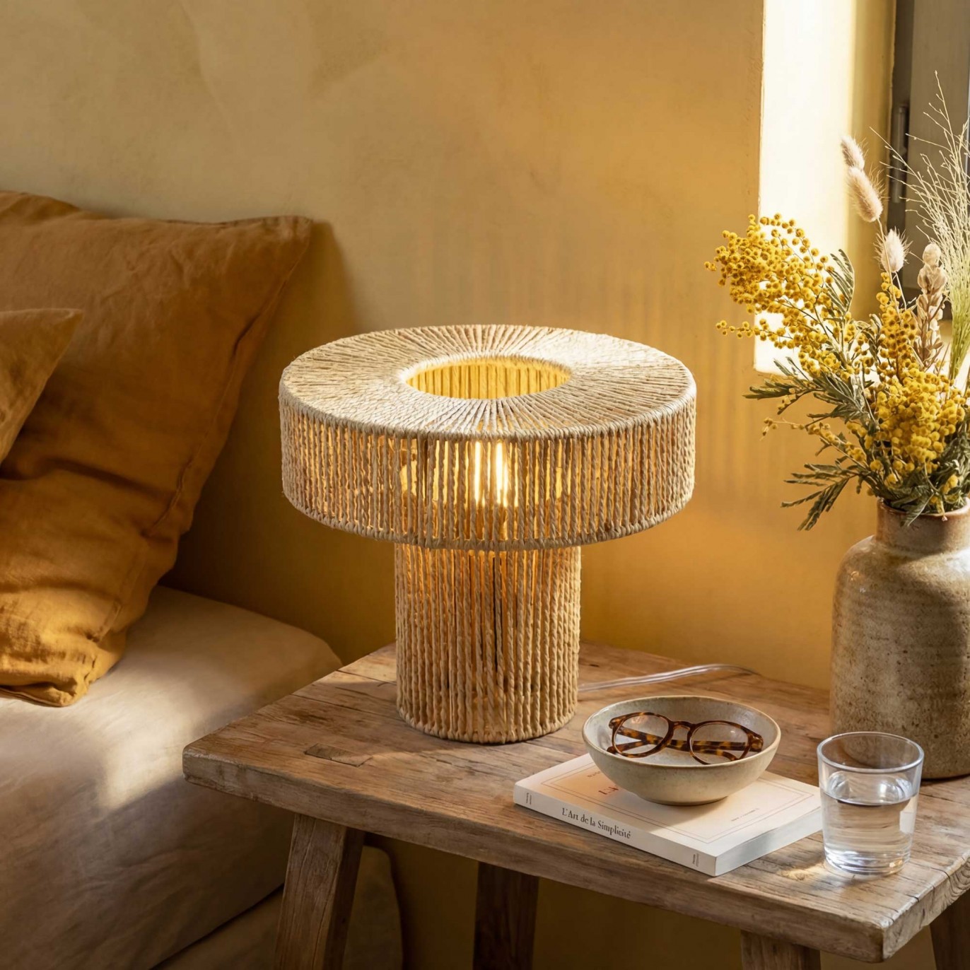 Lampe à poser en corde coloris naturel - TOZA