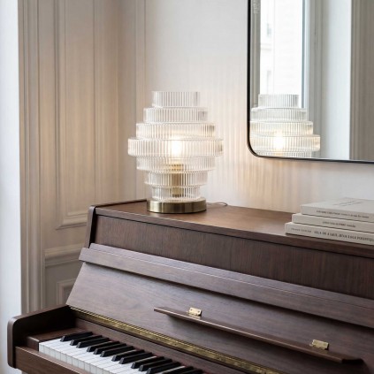 Lampe à poser en verre strié transparent et métal - CHALLE
