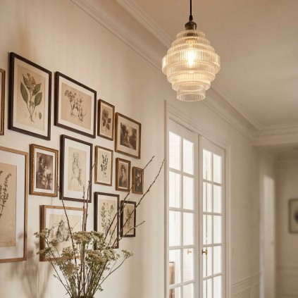 Suspension en verre strié transparent - CHALLE PM