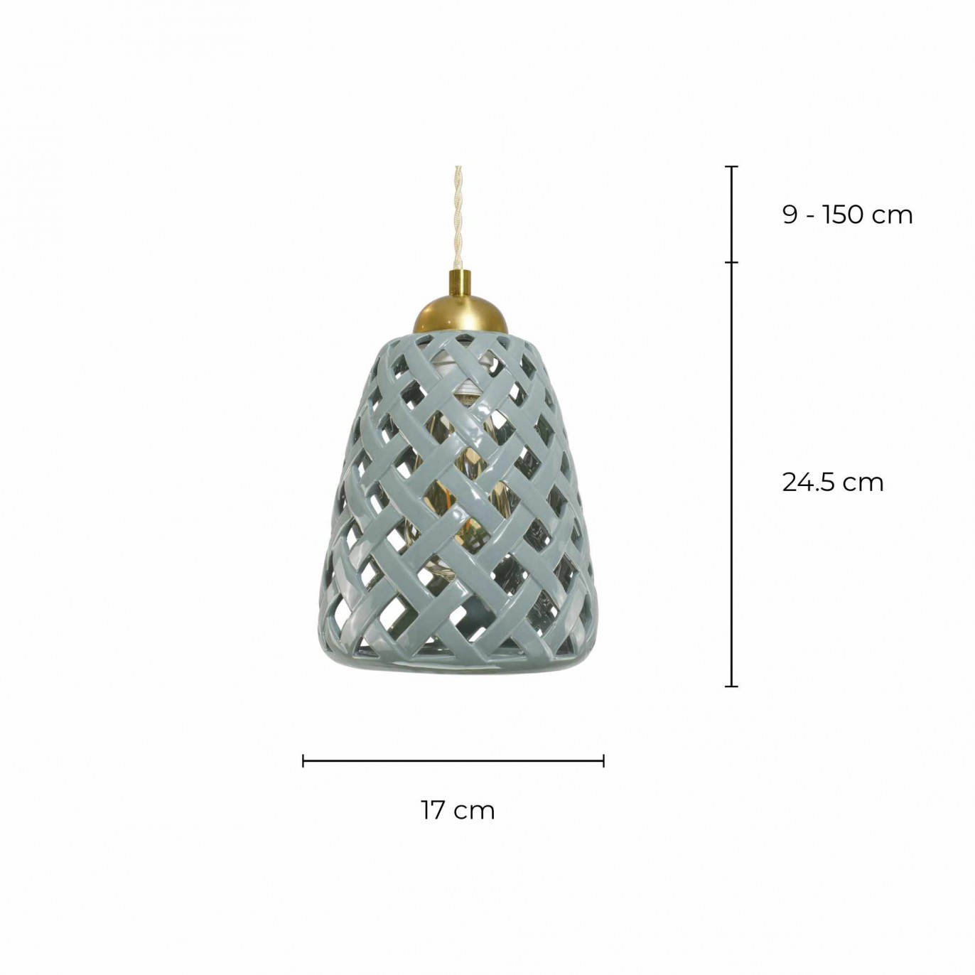 Suspension en céramique ajourée cordon textile torsadé - OLKA