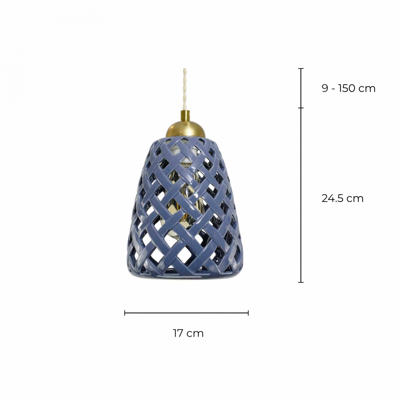 Suspension en céramique ajourée cordon textile torsadé - OLKA