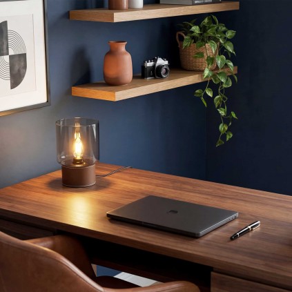 Lampe à poser en simili cuir et verre - ACOREL
