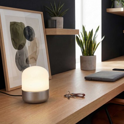 Lampe à poser tactile en métal peint et verre opaque - PILOUL