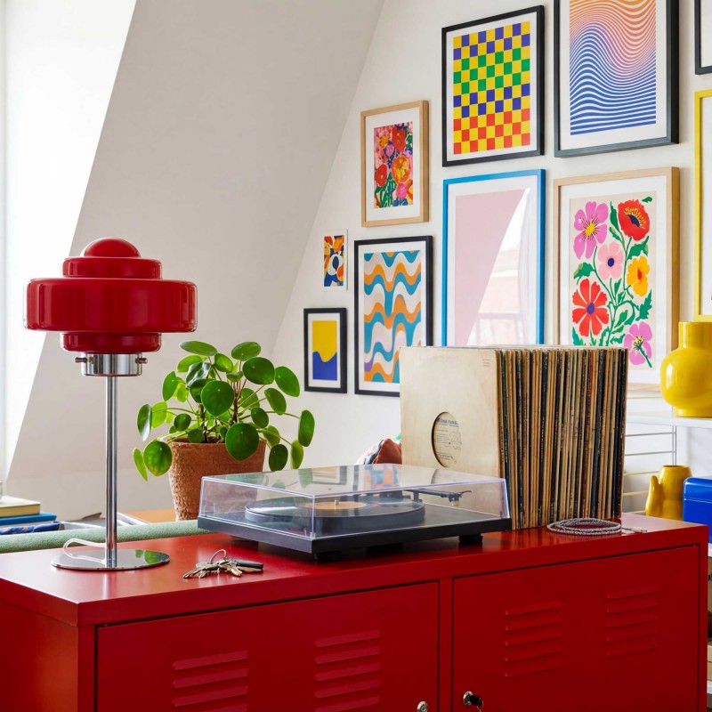 Lampe à poser en verre coloré et métal chromé - ZENI