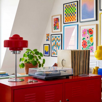 Lampe à poser en verre coloré et métal chromé - ZENI