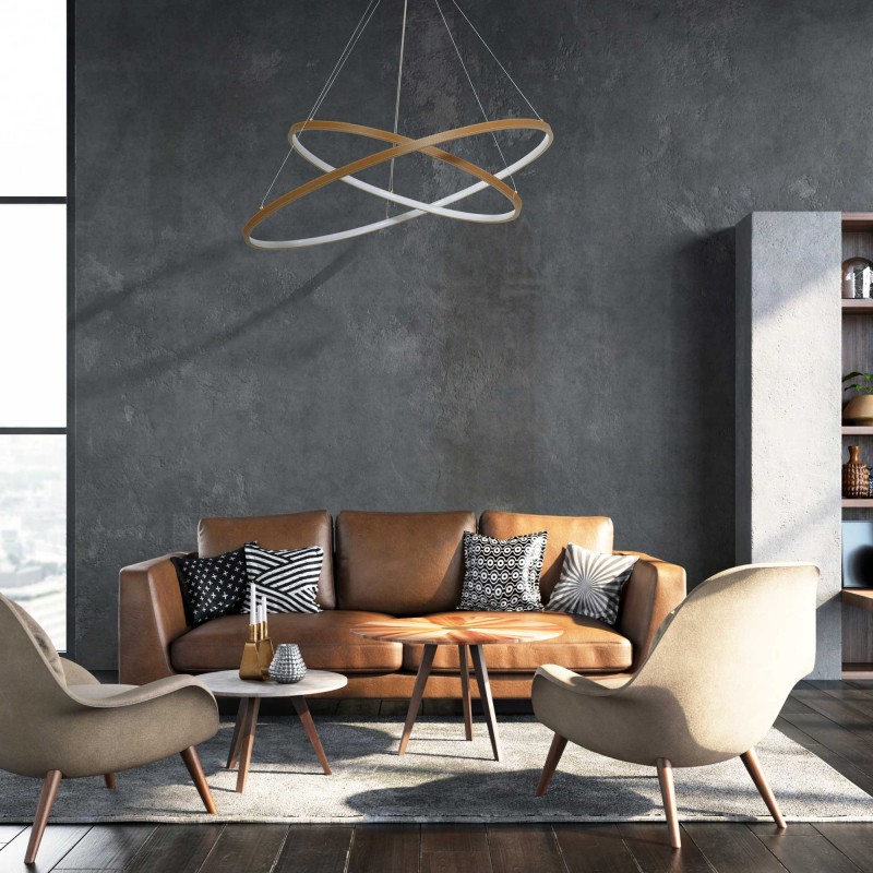 Suspension circulaire dimmable en simili cuir 2 anneaux - APOLLON