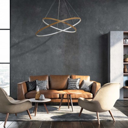 Suspension circulaire dimmable en simili cuir 2 anneaux - APOLLON