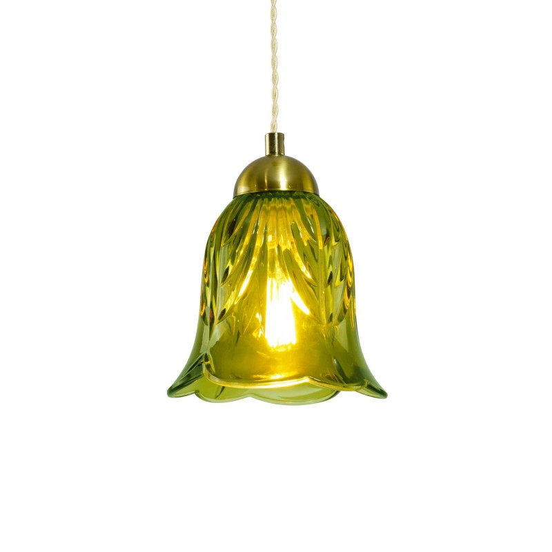 Suspension en verre coloré et cordon textile torsadé - ARELI