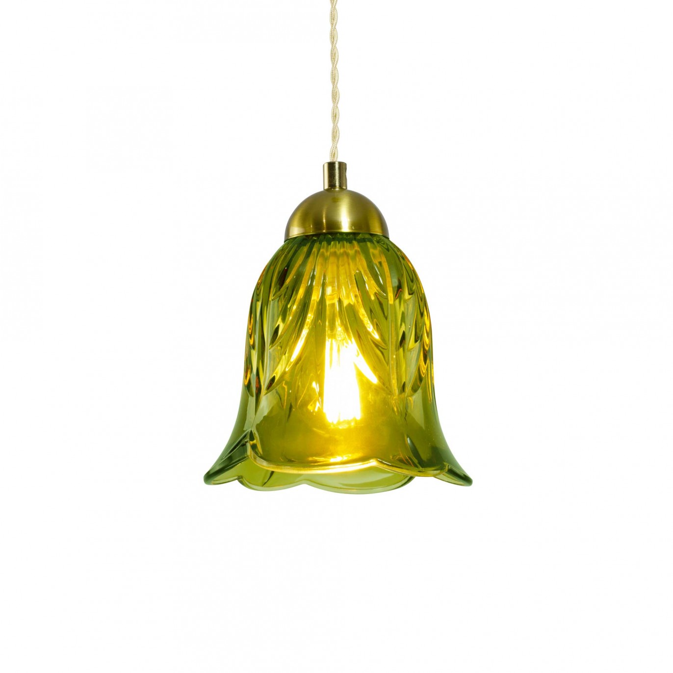 Suspension en verre coloré et cordon textile torsadé - ARELI