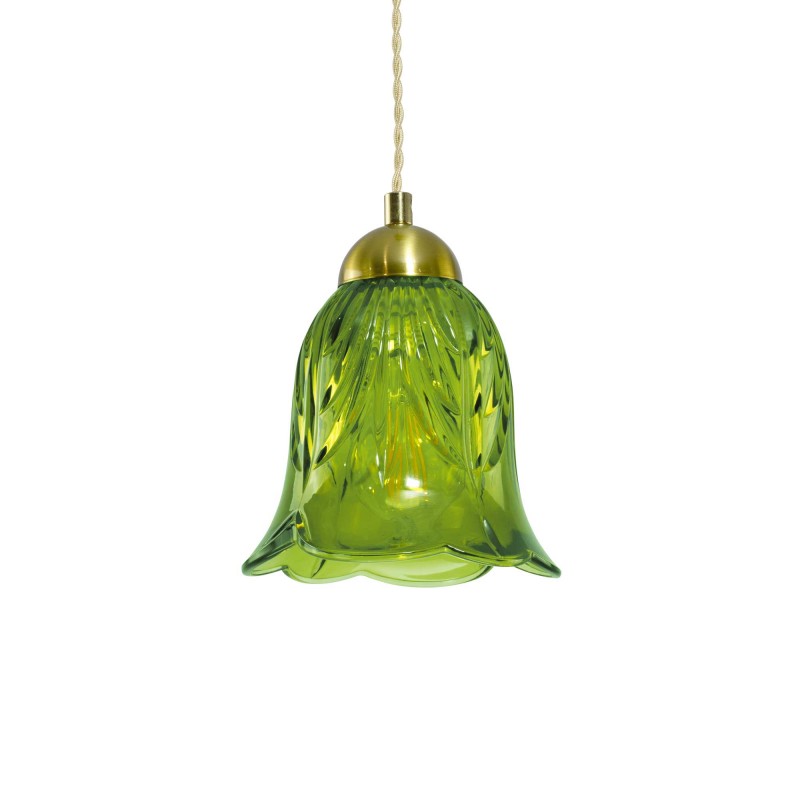Suspension en verre coloré et cordon textile torsadé - ARELI