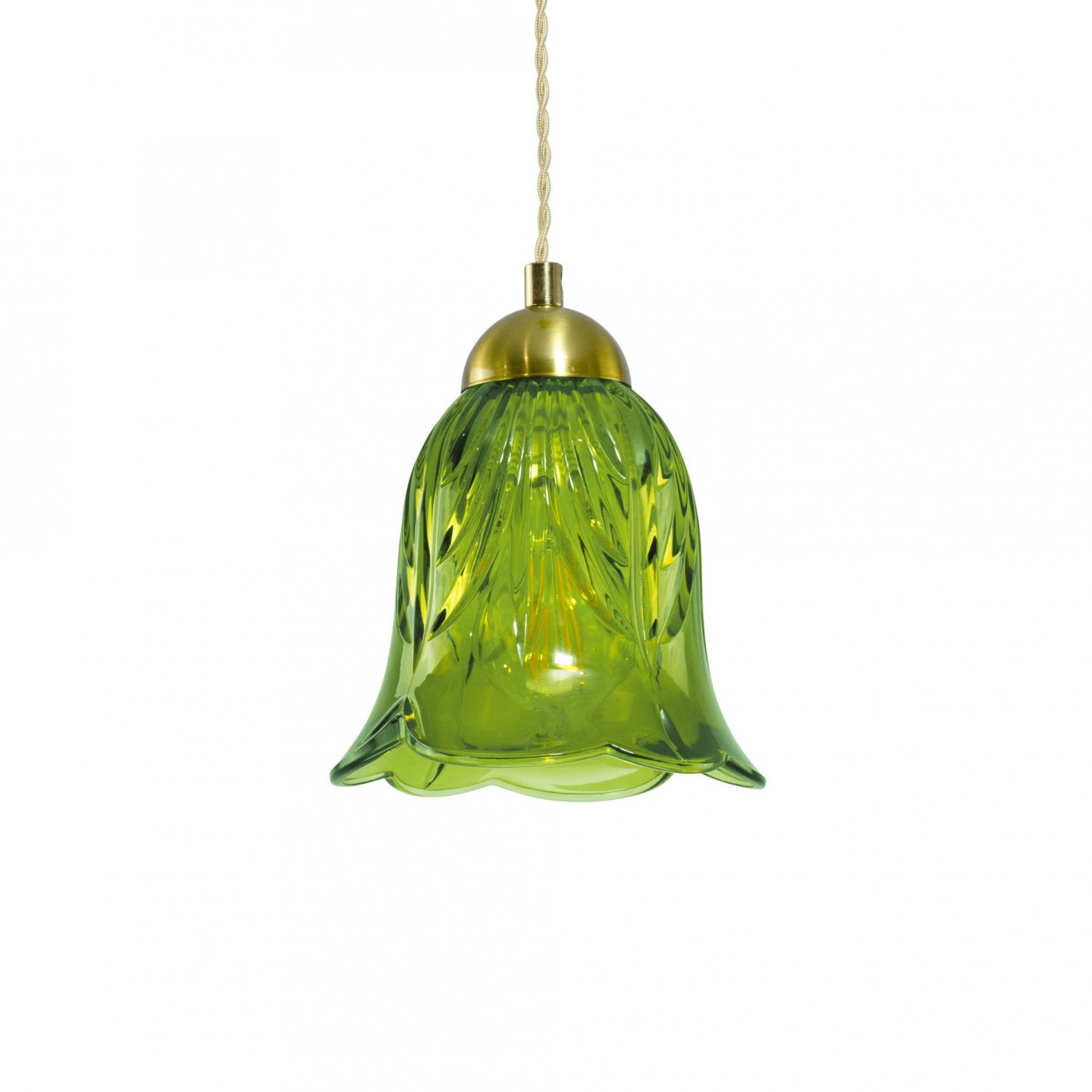 Suspension en verre coloré et cordon textile torsadé - ARELI