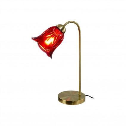 Lampe à poser en verre coloré et métal doré, cordon textile - ARELI