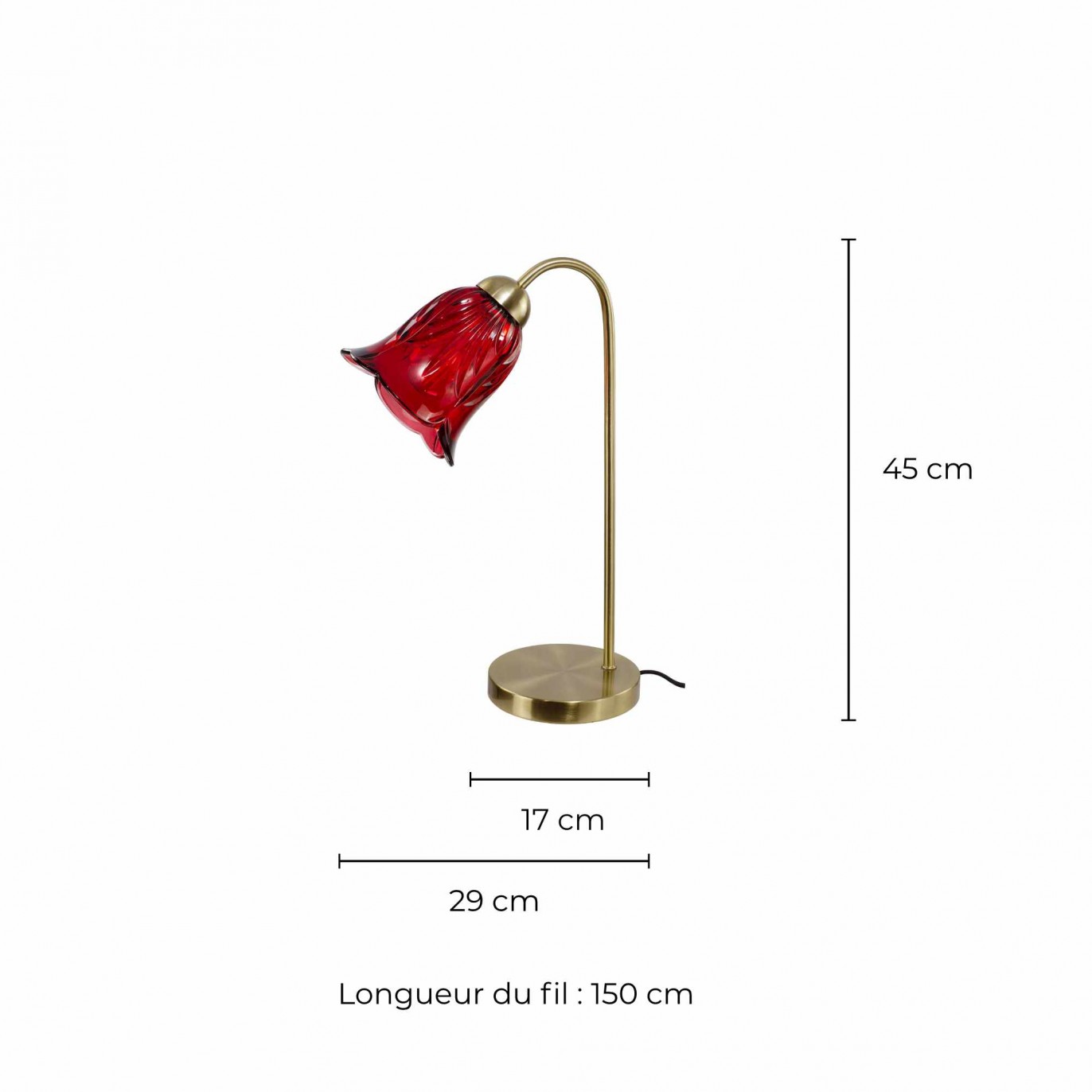 Lampe à poser en verre coloré et métal doré, cordon textile - ARELI