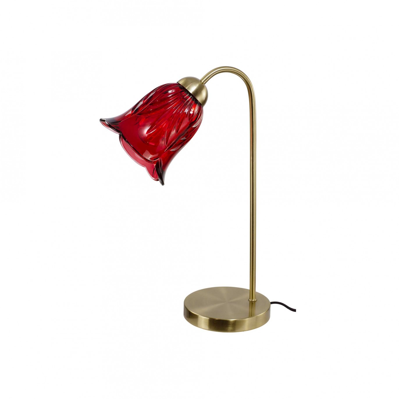 Lampe à poser en verre coloré et métal doré, cordon textile - ARELI