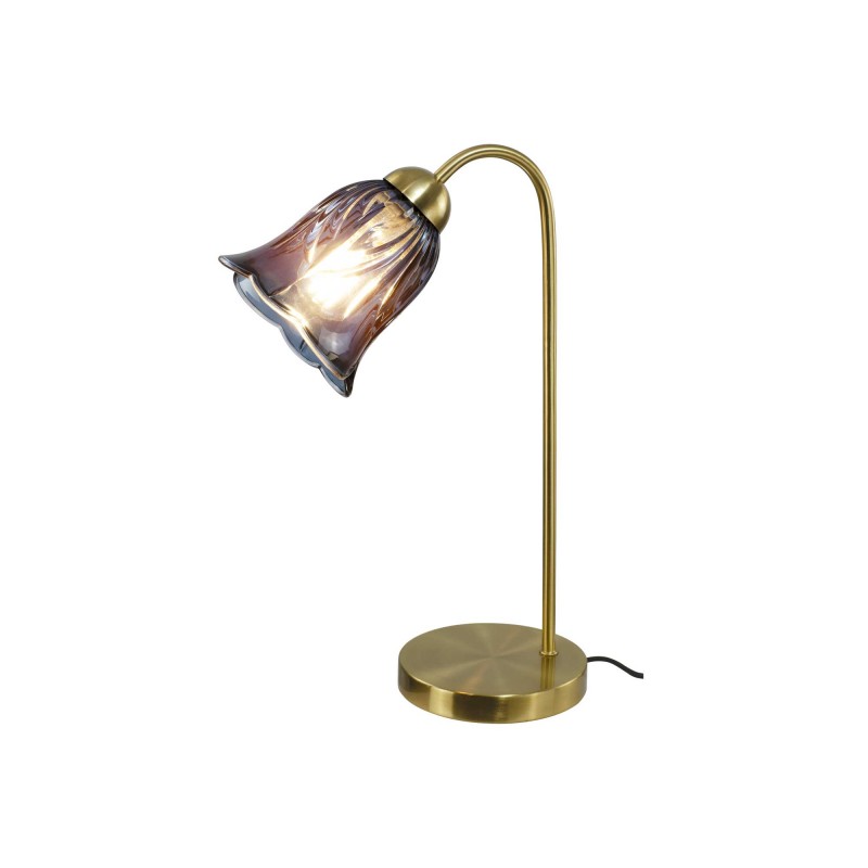 Lampe à poser en verre coloré et métal doré, cordon textile - ARELI